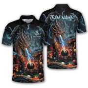 Dragon Blue Fire Skull 8 Ball Billiard Custom Pool Shirt