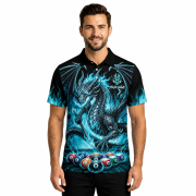 Dragon Playing 8 Ball Billiards Ghostly Blue Fire Custom Pool Shirt - Image 2