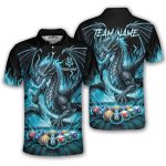 Dragon Playing 8 Ball Billiards Ghostly Blue Fire Custom Pool Shirt