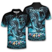 Dragon Playing 8 Ball Billiards Ghostly Blue Fire Custom Pool Shirt