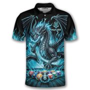 Dragon Playing 8 Ball Billiards Ghostly Blue Fire Custom Pool Shirt - Image 3