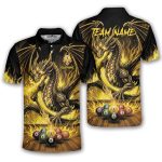 Dragon Playing 9 Ball Billiards Ghostly Yellow Fire Custom Pool