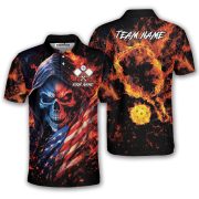 Flaming Skull USA Flag Custom Pickleball Shirt