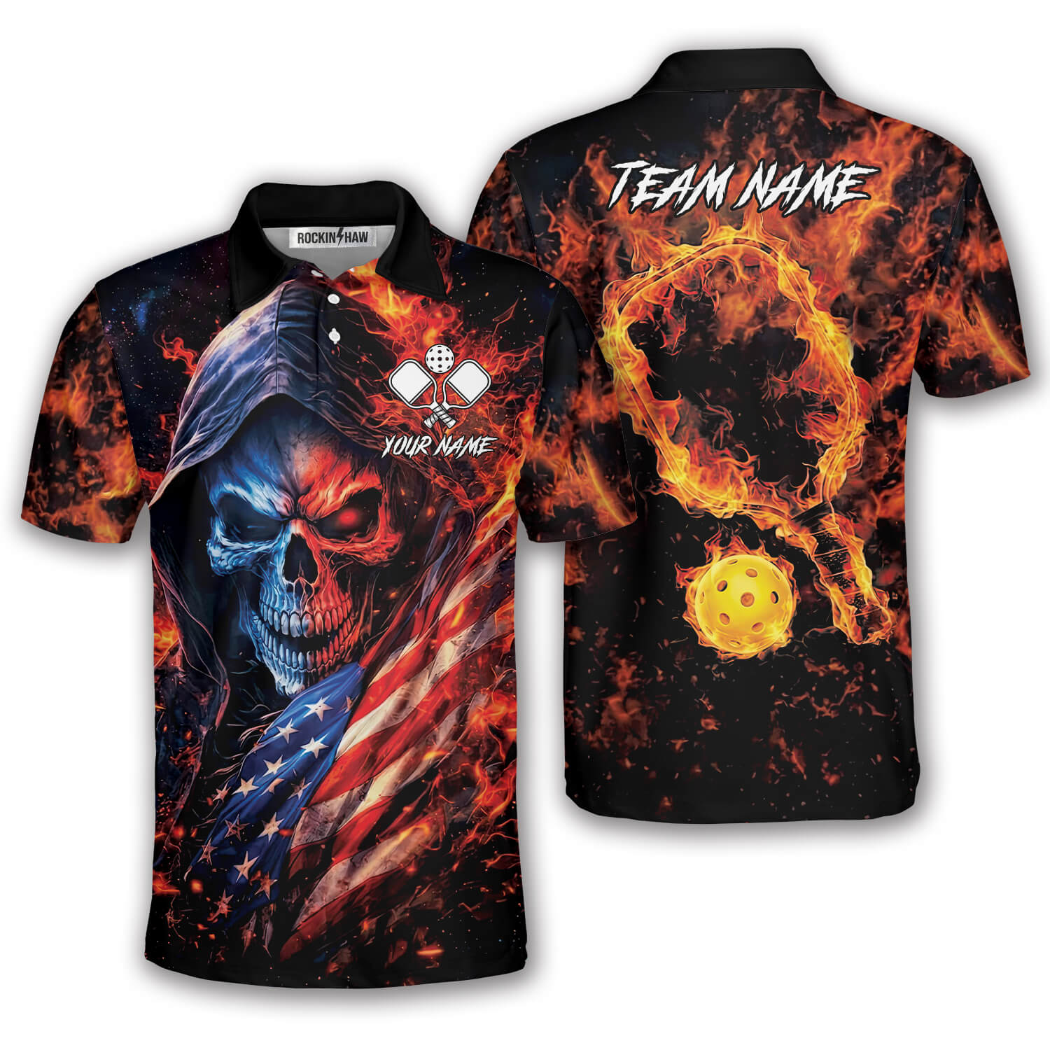 Flaming Skull USA Flag Custom Pickleball Shirt #450PRM20260605 Mockup FB Flaming Skull USA Flag Custom Pickleball Shirt - Image 1