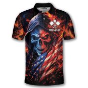 Flaming Skull USA Flag Custom Pickleball Shirt - Image 3