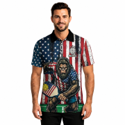 Funny Bigfoot Grunge USA Flag Custom Pickleball Shirt - Image 2