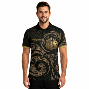 Gold Polynesian Tribal Pattern Bowling Strike Custom Bowling Shirt - Image 2