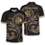 Gold Polynesian Tribal Pattern Bowling Strike Custom Bowling Shirt