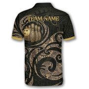 Gold Polynesian Tribal Pattern Bowling Strike Custom Bowling Shirt - Image 4
