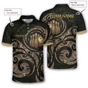 Gold Polynesian Tribal Pattern Bowling Strike Custom Bowling Shirt - Image 5