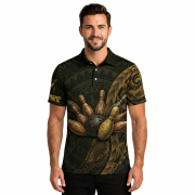 Gold Tribal Polynesian Bowling Strike Custom Bowling Shirt - Image 2