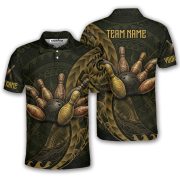 Gold Tribal Polynesian Bowling Strike Custom Bowling Shirt