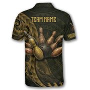 Gold Tribal Polynesian Bowling Strike Custom Bowling Shirt - Image 4