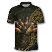 Gold Tribal Polynesian Bowling Strike Custom Bowling Shirt - Image 3