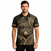 Gold Tribal Tattoo Polynesian Bowling Strike Custom Bowling Shirt - Image 2