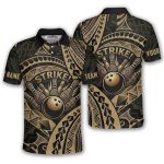 Gold Tribal Tattoo Polynesian Bowling Strike Custom Bowling Shirt
