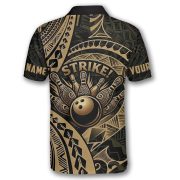 Gold Tribal Tattoo Polynesian Bowling Strike Custom Bowling Shirt - Image 4