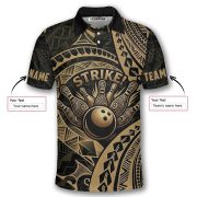 Gold Tribal Tattoo Polynesian Bowling Strike Custom Bowling Shirt - Image 5