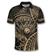 Gold Tribal Tattoo Polynesian Bowling Strike Custom Bowling Shirt - Image 3