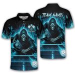 Grim Reaper Blue Ghostly Fire Flame Skull Custom Pickleball Shirt