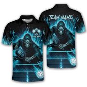 Grim Reaper Blue Ghostly Fire Flame Skull Custom Pickleball Shirt