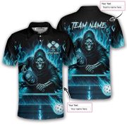 Grim Reaper Blue Ghostly Fire Flame Skull Custom Pickleball Shirt - Image 5