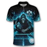 Grim Reaper Blue Ghostly Fire Flame Skull Custom Pickleball Shirt - Image 3