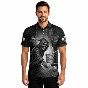 Grim Reaper Playing Pickleball Gothic Art Skull Custom Pickleball Shirt - Image 2