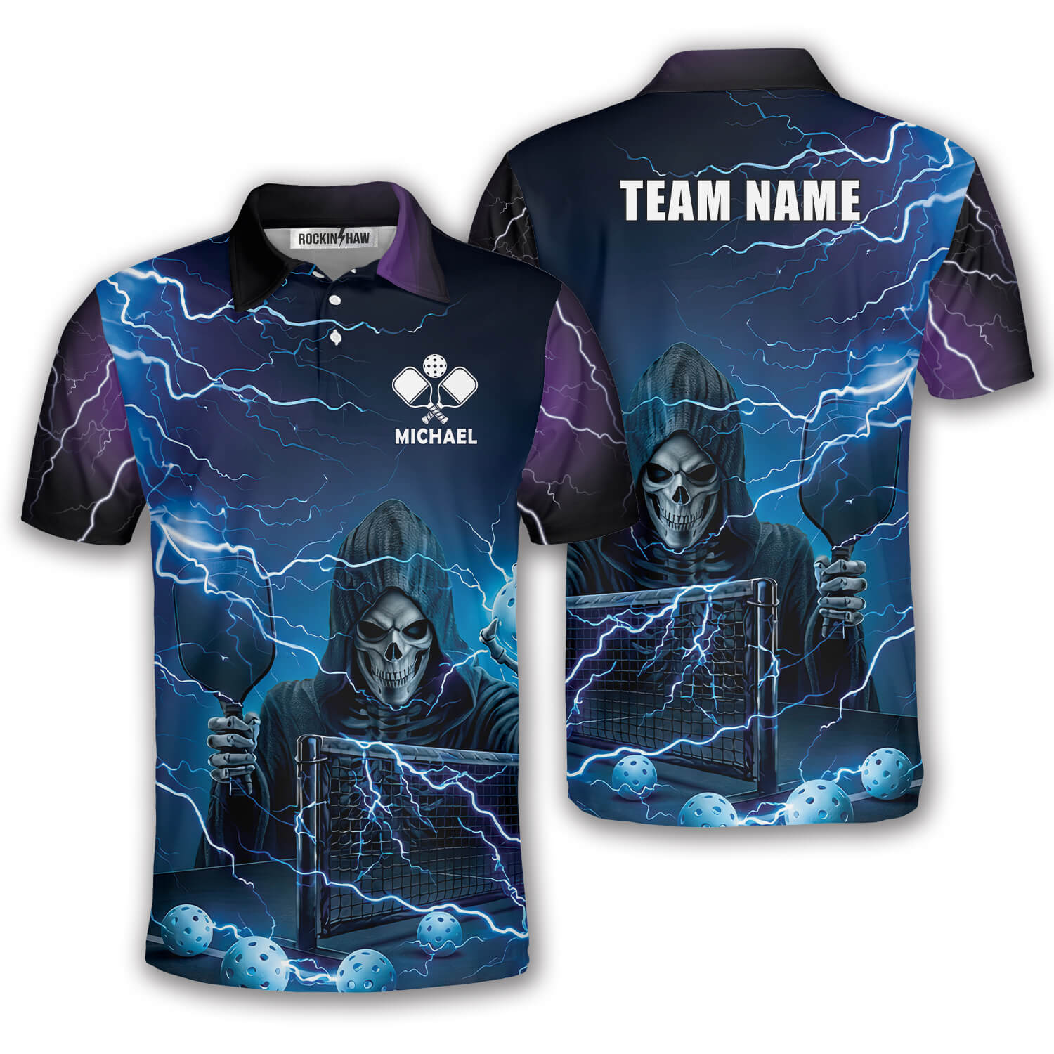 Grim Reaper Purple Lightnings Skull Custom Pickleball Shirt #456PRM20260608 Mockup FB Grim Reaper Purple Lightnings Skull Custom Pickleball Shirt - Image 1