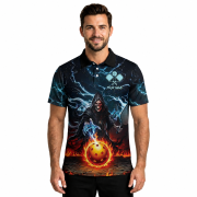 Grim Reaper Skulls Blue Fire Flame Custom Pickleball Shirt - Image 2