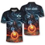 Grim Reaper Skulls Blue Fire Flame Custom Pickleball Shirt