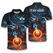 Grim Reaper Skulls Blue Fire Flame Custom Pickleball Shirt