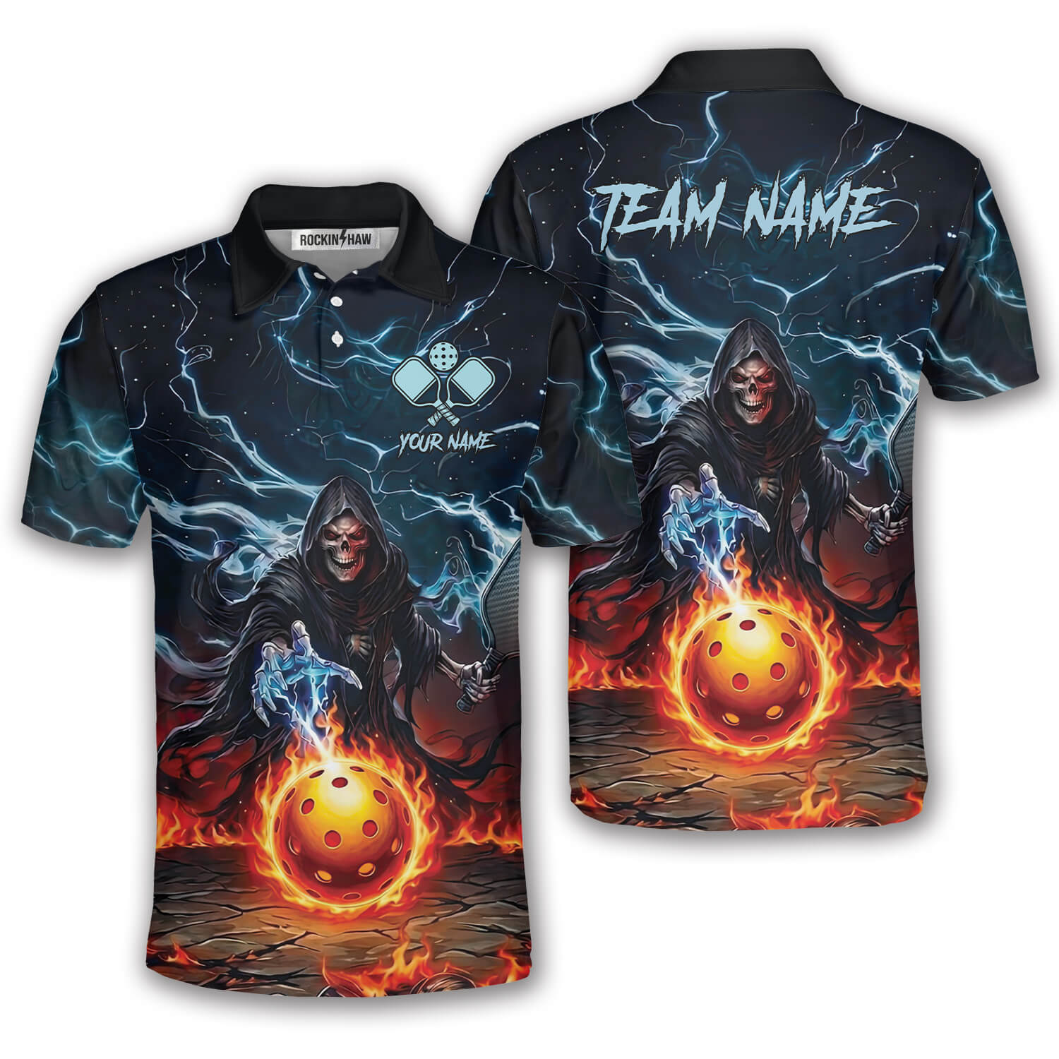 Grim Reaper Skulls Blue Fire Flame Custom Pickleball Shirt #449PRM20260605 Mockup FB Grim Reaper Skulls Blue Fire Flame Custom Pickleball Shirt - Image 1