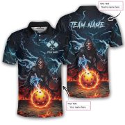 Grim Reaper Skulls Blue Fire Flame Custom Pickleball Shirt - Image 5