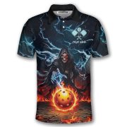Grim Reaper Skulls Blue Fire Flame Custom Pickleball Shirt - Image 3