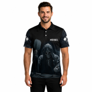 Grim Reaper Smoke Black Design Skull Custom Pickleball Shirt - Image 2