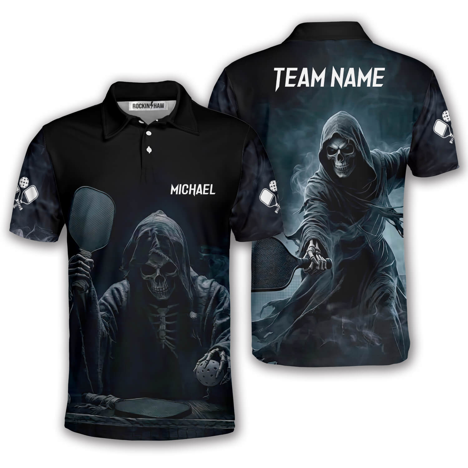 Grim Reaper Smoke Black Design Skull Custom Pickleball Shirt #453PRM20260608 Mockup FB Grim Reaper Smoke Black Design Skull Custom Pickleball Shirt - Image 1