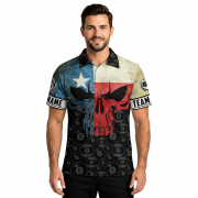 Patriotic Texas Grunge Map Skull Billiards Custom Pool Shirt - Image 2