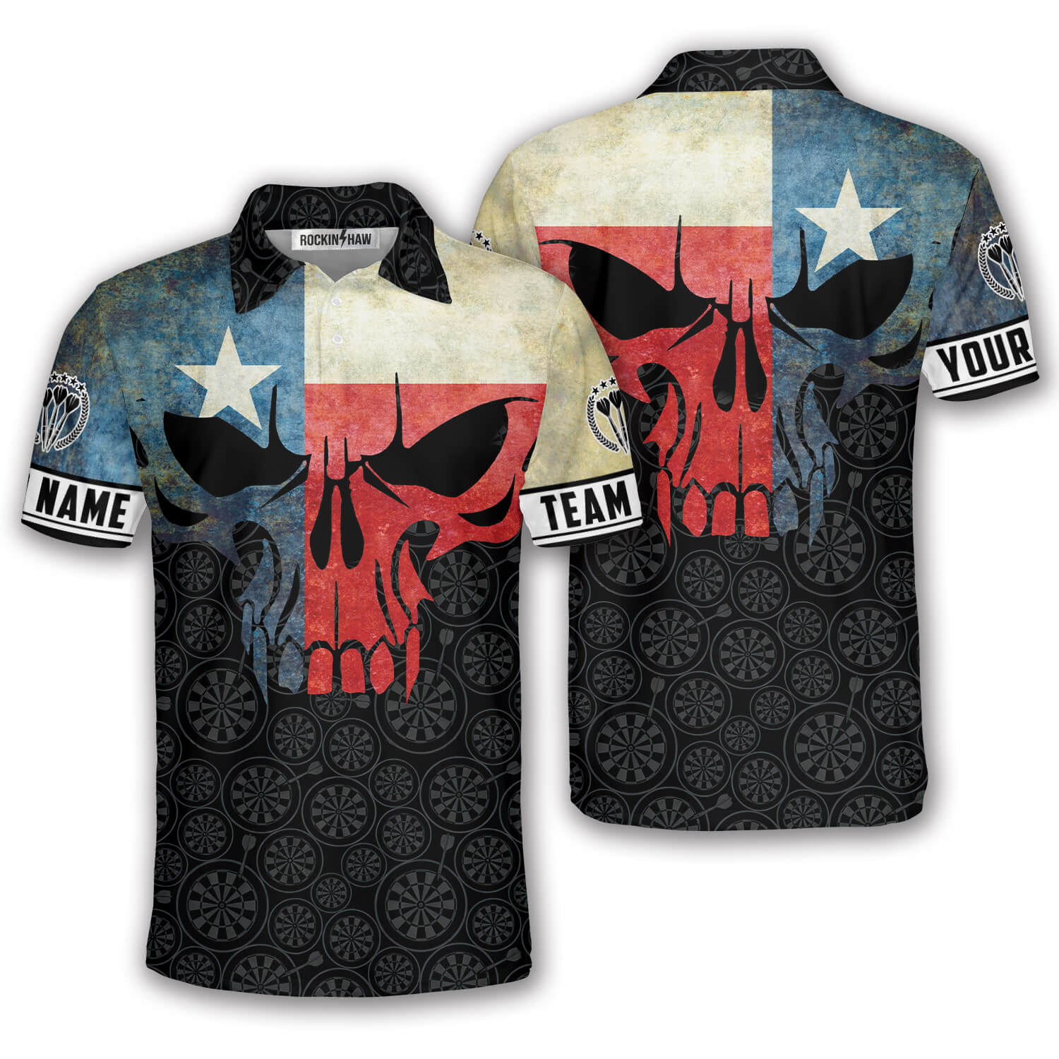 Patriotic Texas Grunge Map Skull Dartboard Custom Darts Shirt #442PRM20260604 Mockup FB Patriotic Texas Grunge Map Skull Dartboard Custom Darts Shirt - Image 1