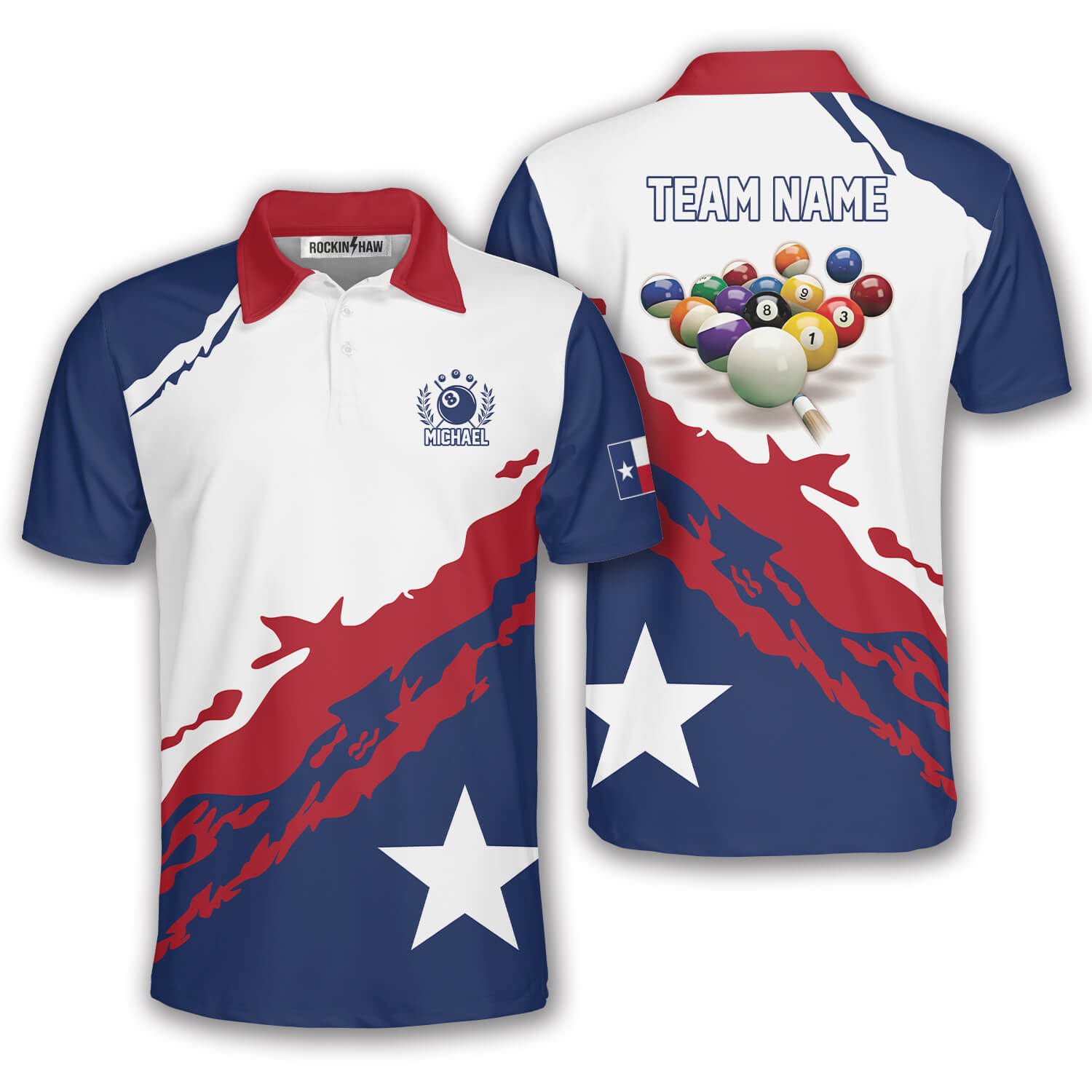 Patriotic Texas Star Red White Billiard Custom Pool Shirt #428PRM20260528 Mockup FB Patriotic Texas Star Red White Billiard Custom Pool Shirt - Image 1