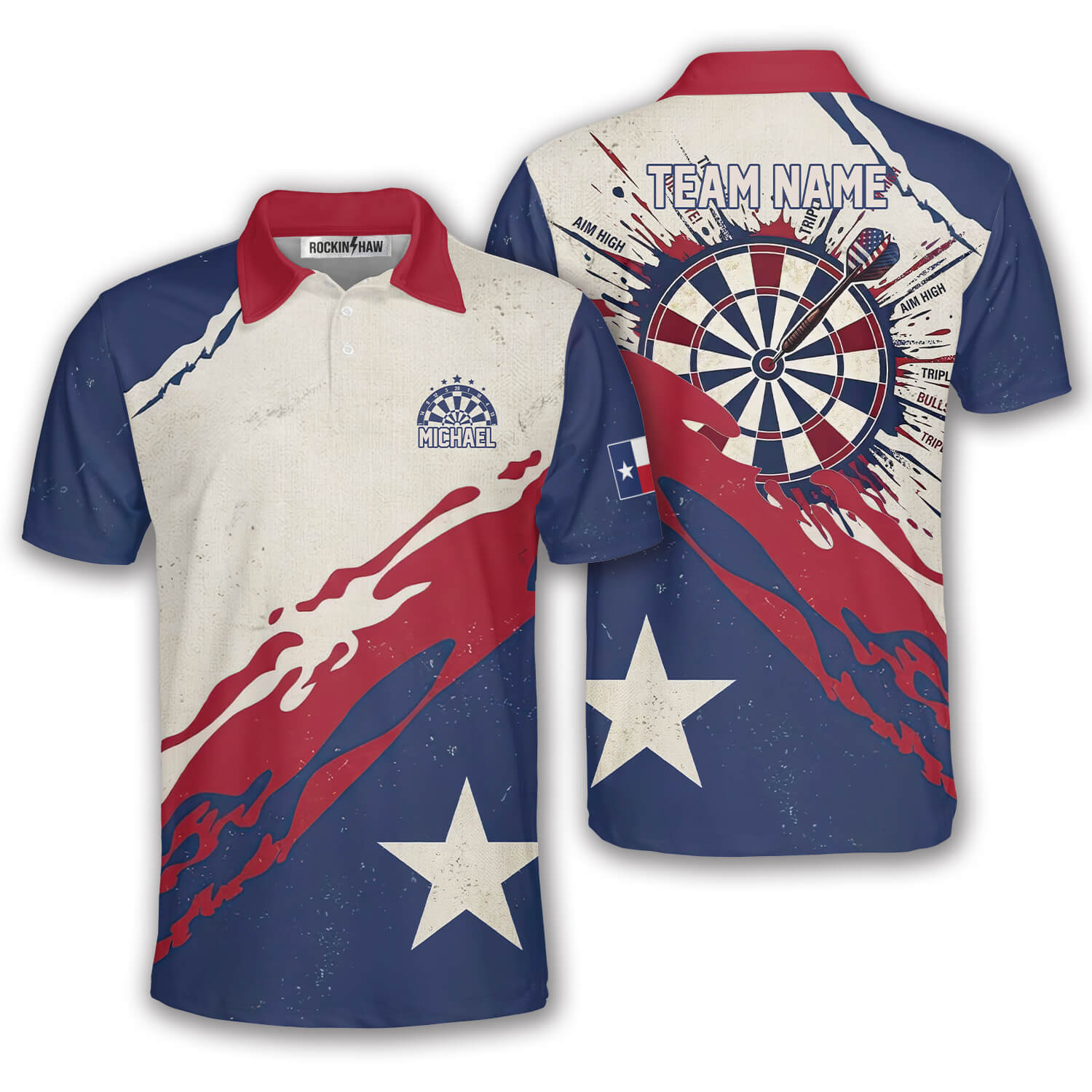 Patriotic Texas Star Red White Custom Darts Shirt #433PRM20260601 Mockup FB Patriotic Texas Star Red White Custom Darts Shirt - Image 1