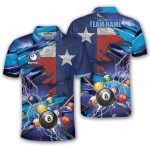 Texas Flag Blue Lightning 8 Ball Billiard Custom Pool Shirt