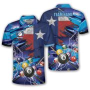 Texas Flag Blue Lightning 8 Ball Billiard Custom Pool Shirt