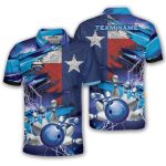 Texas Flag Blue Lightning Design Bowling Strike Custom Bowling Shirt