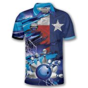 Texas Flag Blue Lightning Design Bowling Strike Custom Bowling Shirt - Image 3