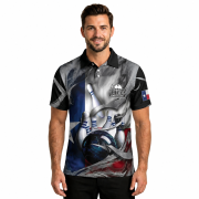 Texas Flag Gray Smoke Blue Bowling Strike Custom Bowling Shirt - Image 2