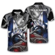 Texas Flag Gray Smoke Blue Bowling Strike Custom Bowling Shirt