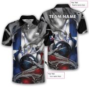 Texas Flag Gray Smoke Blue Bowling Strike Custom Bowling Shirt - Image 5