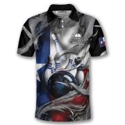 Texas Flag Gray Smoke Blue Bowling Strike Custom Bowling Shirt - Image 3