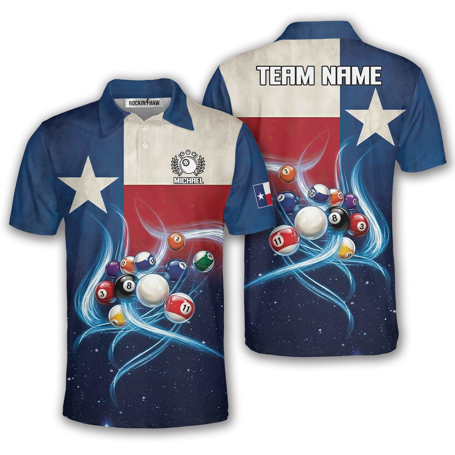 Texas Flag Starry Night Blue Billiard Custom Pool Shirt #429PRM20260528 Mockup FB Texas Flag Starry Night Blue Billiard Custom Pool Shirt - Image 1